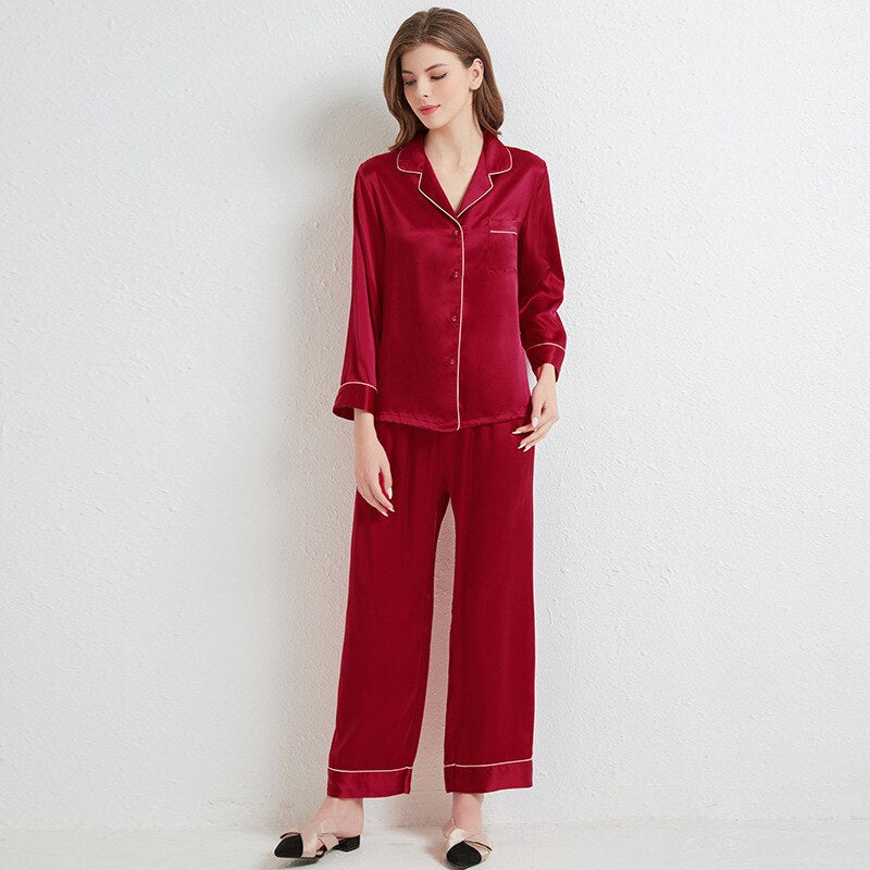 Victoria Galaxy Pearl Pajama Silk Night Suit With Scrunchie for Women