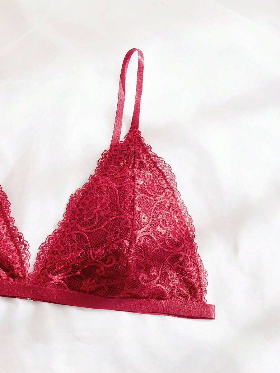 Victoria Super Maroon Floral Embroidered Padded Bra and Panty Set