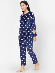 Victoria Fleece Long Sleeve Pajama Suit Navy Blue