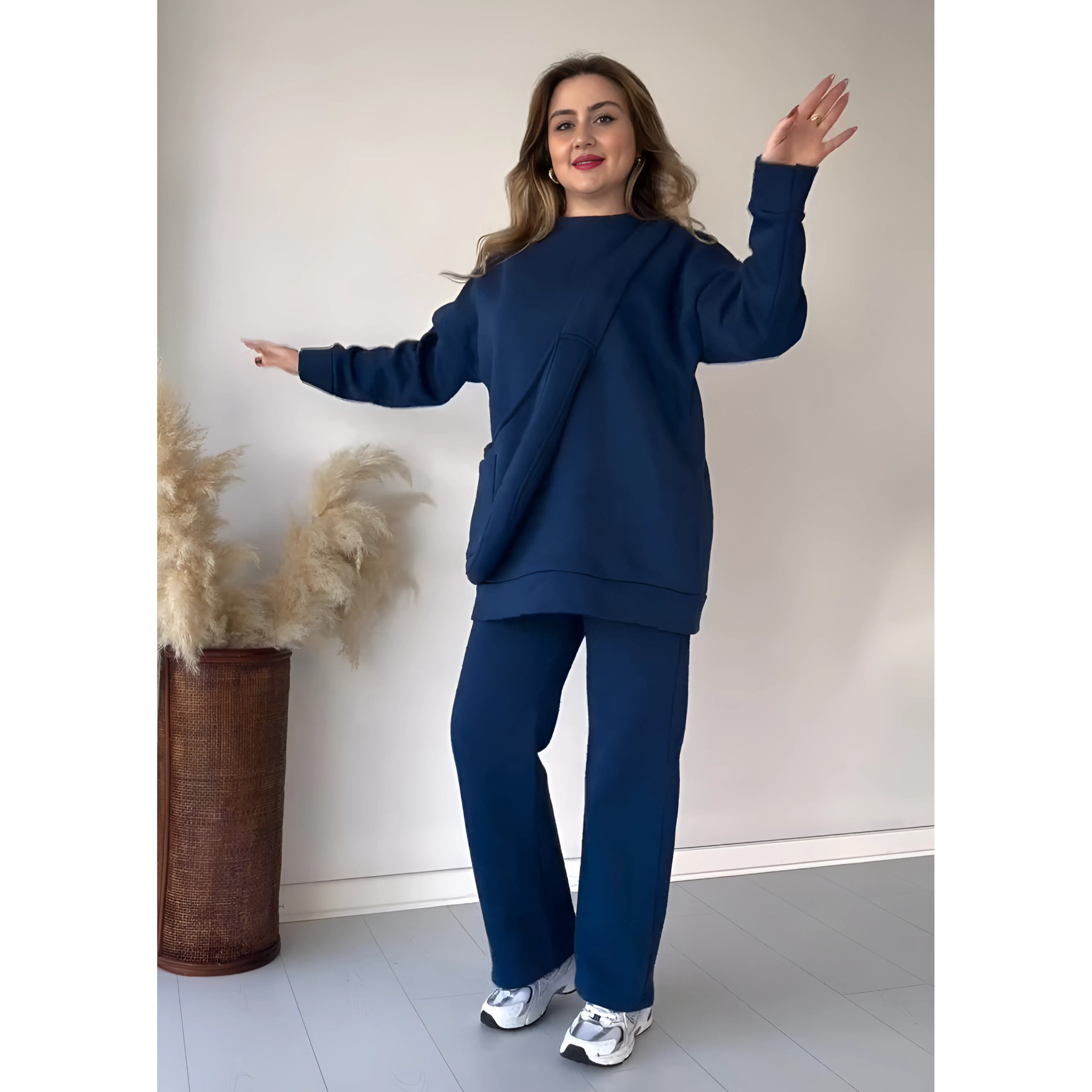 Victoria Rich Fleece Casual Drop Shoulder Tracksuit Suit With Bag