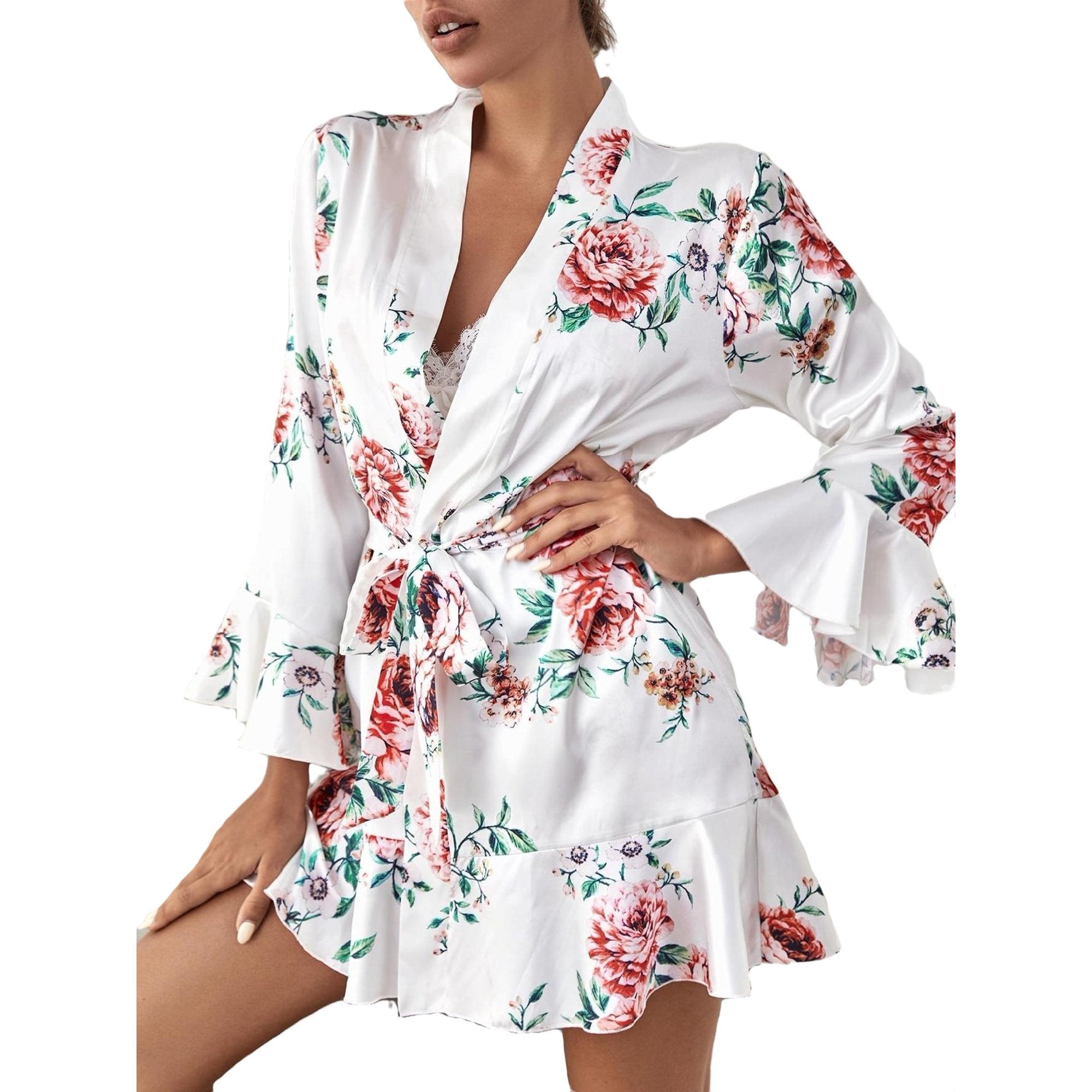 Victoria Daisy Floral Silk 3pcs Nightgown set