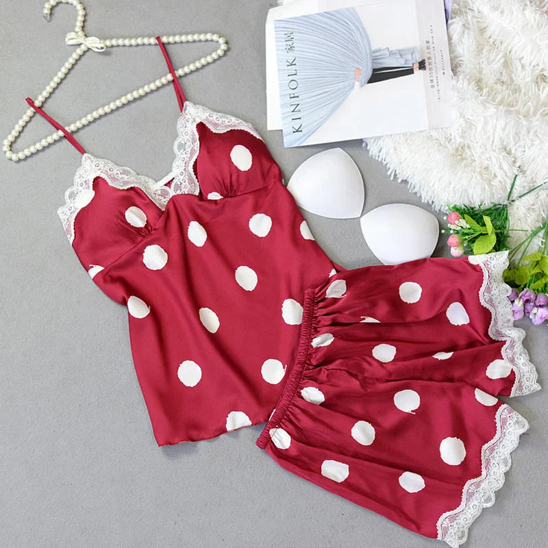 Victoria Polka Dot - 2pc Silk Inner & Shorts Cami Set