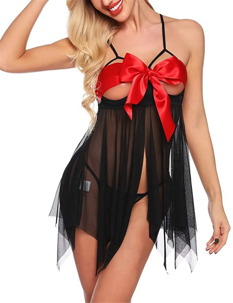 Victoria Bowknot Sling Front Open Short Lingerie