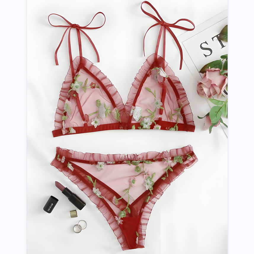 Victoria ELI Floral Embroidered Transparent Bikini Set