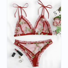 Victoria ELI Floral Embroidered Transparent Bikini Set