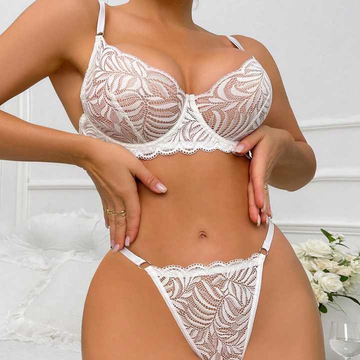 Victoria Haval Embroidered Non Padded Bra and Panty Set