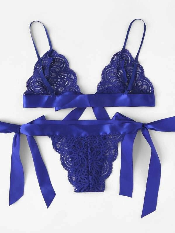 Victoria Ginny Blue Embroidered Transparent Bikini Set