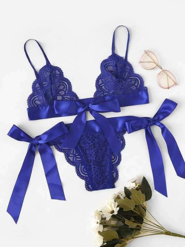 Victoria Ginny Blue Embroidered Transparent Bikini Set