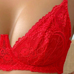 Victoria Red Embroidered Non Padded Bra and Panty Set