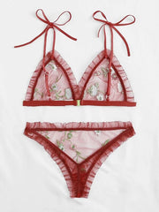 Victoria ELI Floral Embroidered Transparent Bikini Set