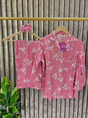 Victoria Cozy Pink Linen Pajama Suit