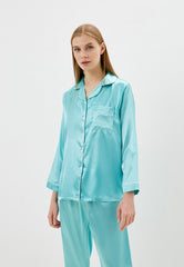 Victoria Galaxy Pearl Pajama Silk Night Suit With Scrunchie for Women