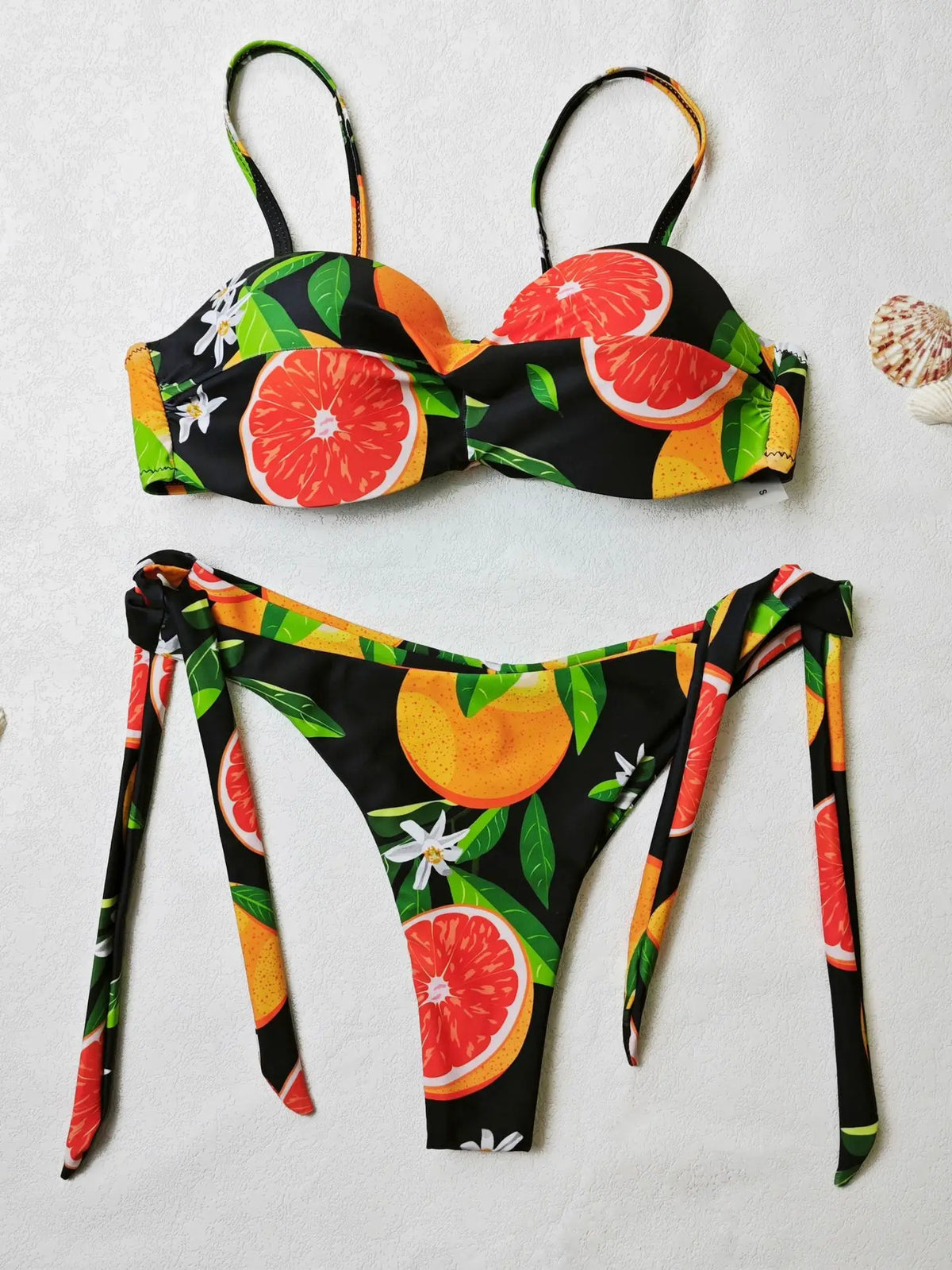 Victoria Leaf Fruit Print Pushup Thong Bikini set