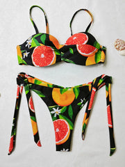 Victoria Leaf Fruit Print Pushup Thong Bikini set