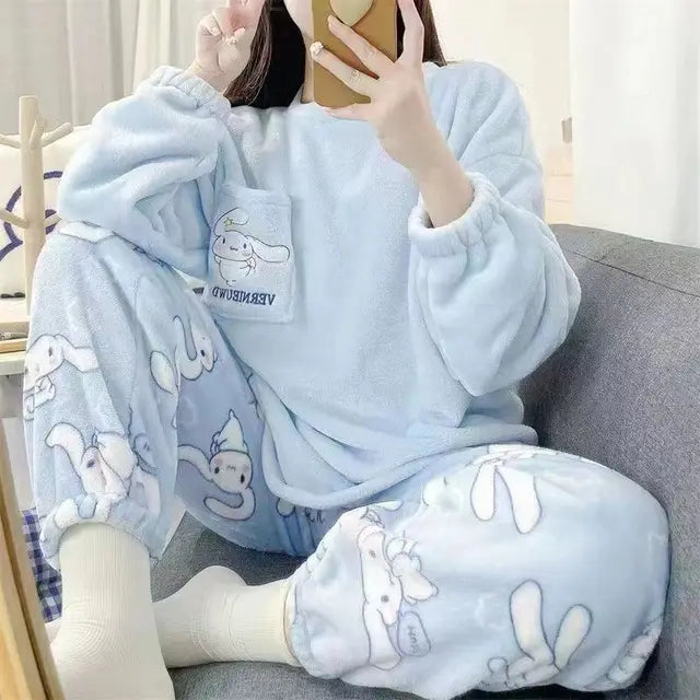 Victoria Blue Rabbit Fleece Pajama Suit