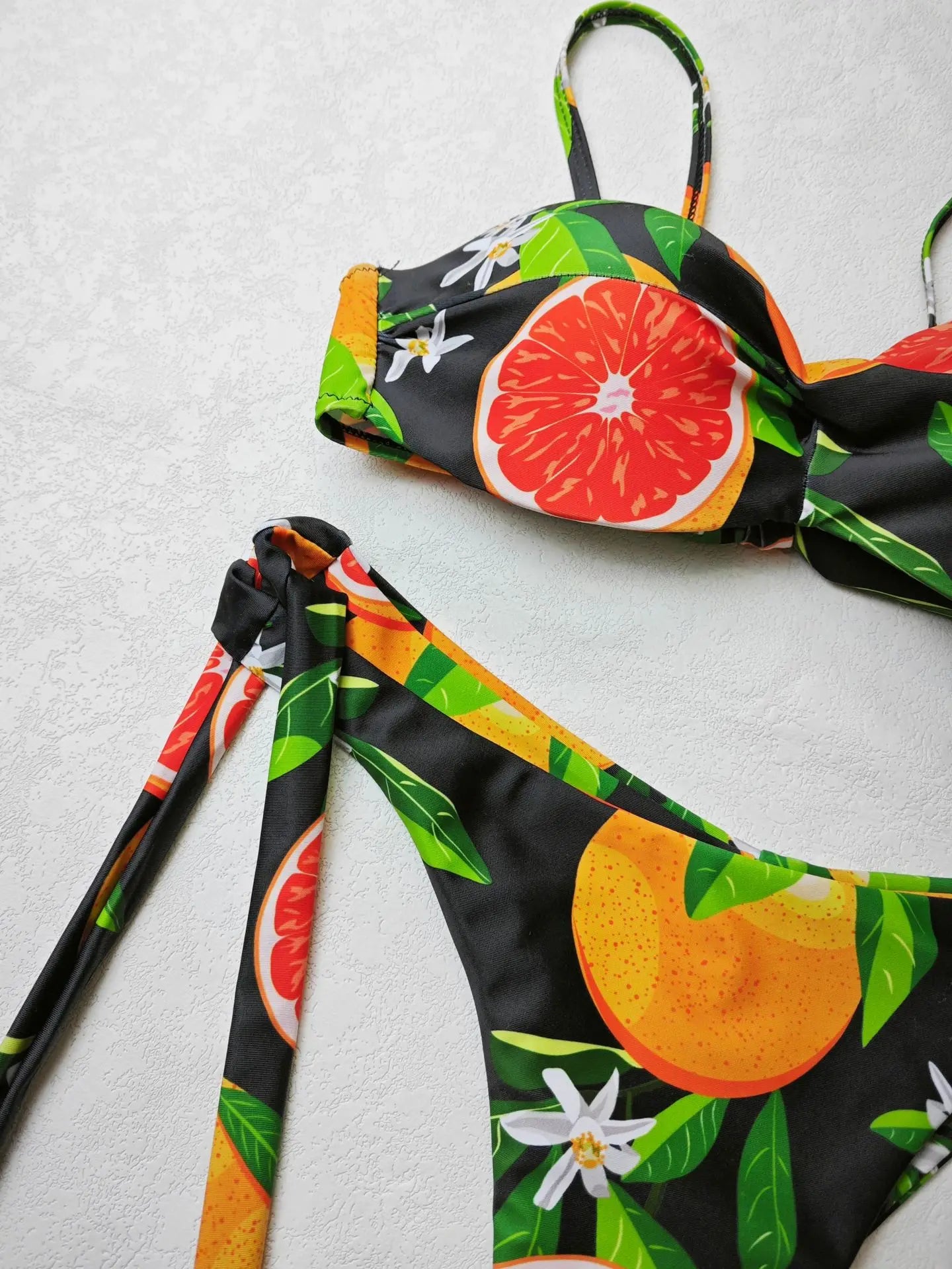 Victoria Leaf Fruit Print Pushup Thong Bikini set