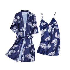 Victoria Hawaiian Print Silk 2pcs Nightgown set