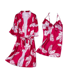 Victoria Hawaiian Print Silk 2pcs Nightgown set