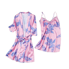 Victoria Hawaiian Print Silk 2pcs Nightgown set