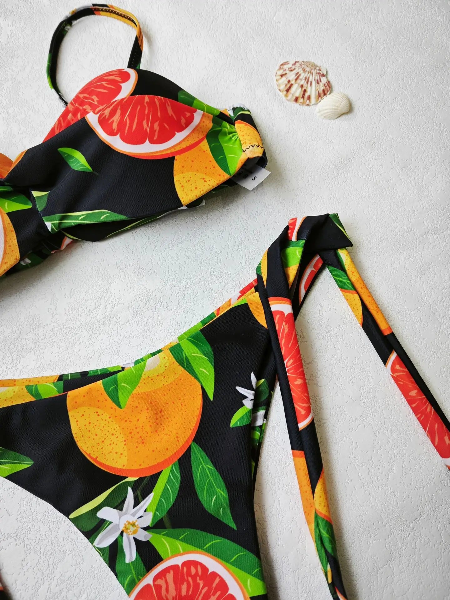 Victoria Leaf Fruit Print Pushup Thong Bikini set