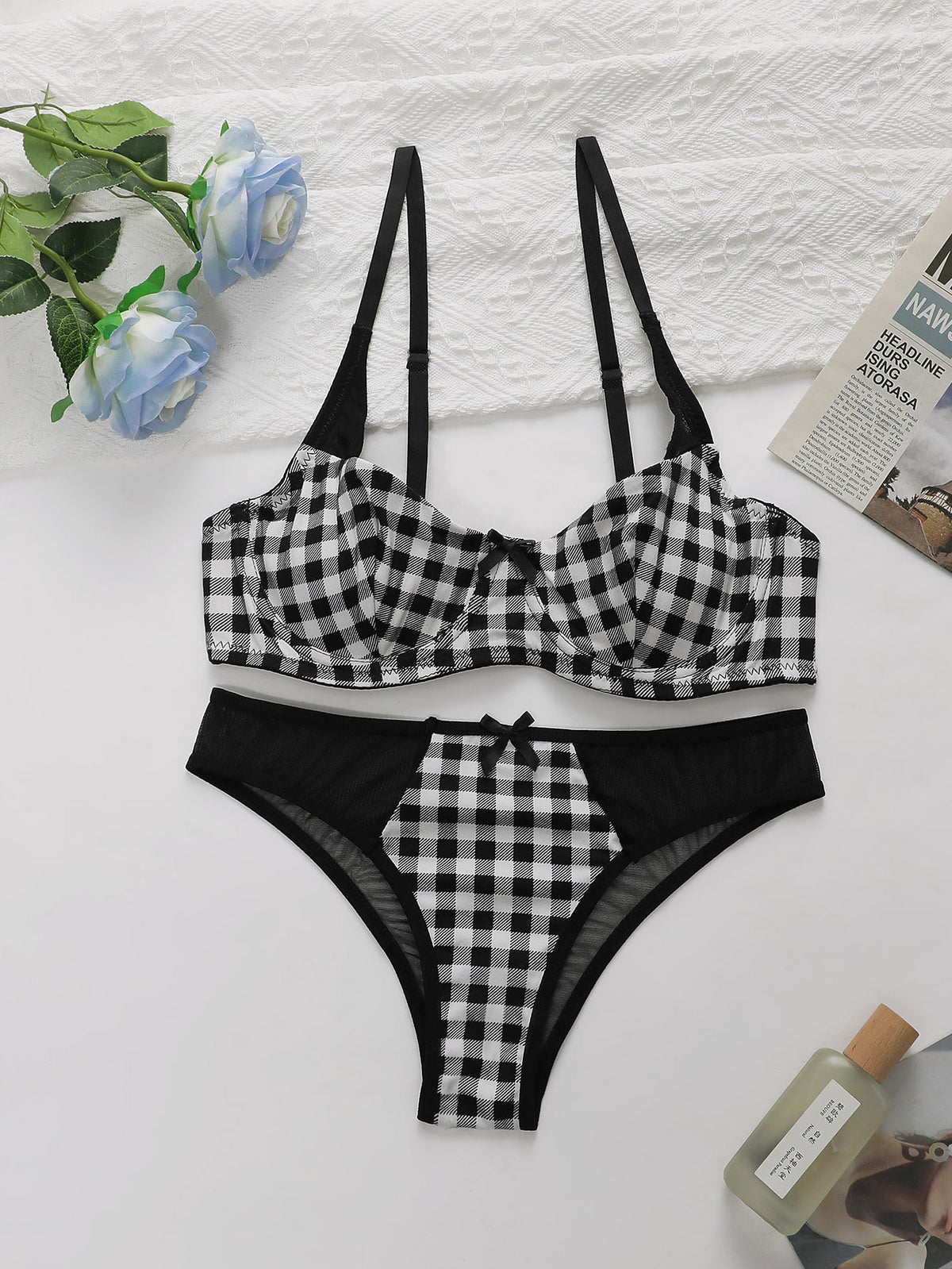 Victoria Plaid Check Non Padded Bra and Panty Set