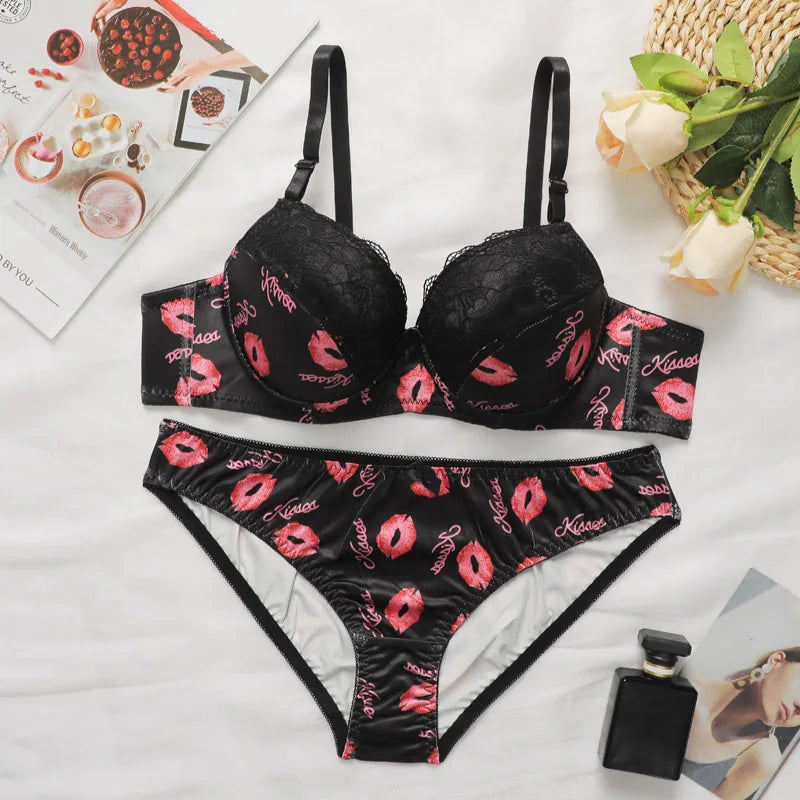 Victoria Optic Lace Print Padded Bra and Panty Set