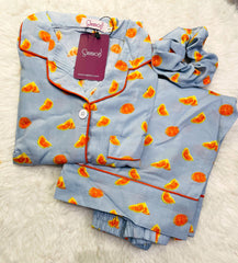 Victoria Galaxy Boski Linen  Printed Pajama Orange Print