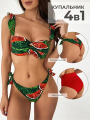 Victoria Leaf Fruit Print Pushup Thong Bikini set