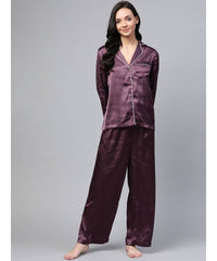 Victoria Galaxy Pearl Pajama Silk Night Suit With Scrunchie for Women