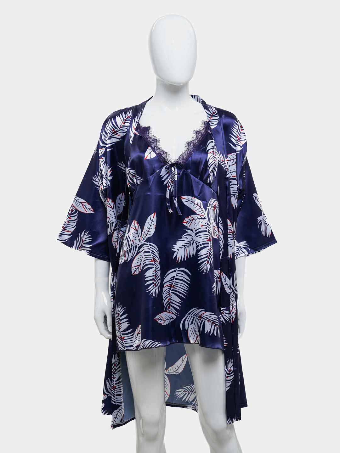 Victoria Hawaiian Print Silk 2pcs Nightgown set