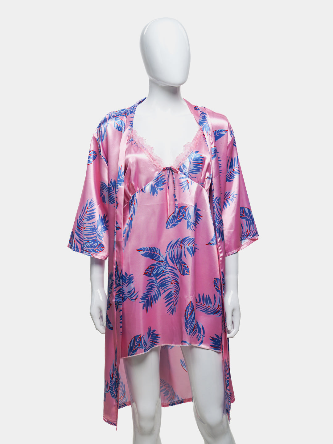 Victoria Hawaiian Print Silk 2pcs Nightgown set